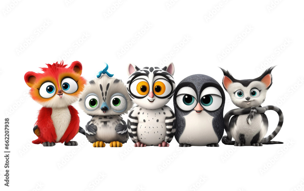 Different Colorful Animals 3D Cartoon Animals Isolated on Transparent Background PNG