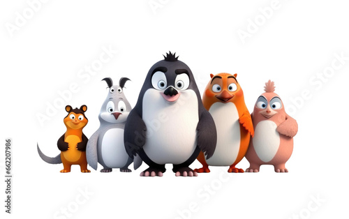 Colorful Cute Penguin Fox Butterfly Gorilla 3D Cartoon Animals Isolated on Transparent Background PNG. © Haider