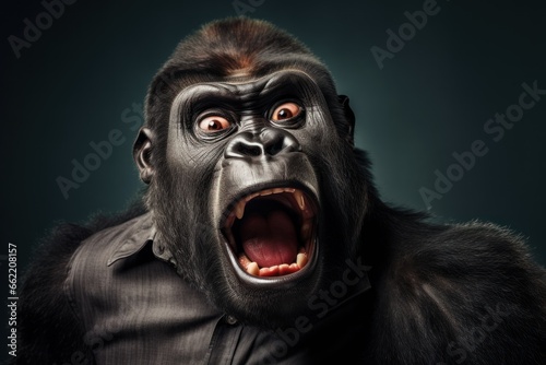 Surprised gorilla with open mouth.