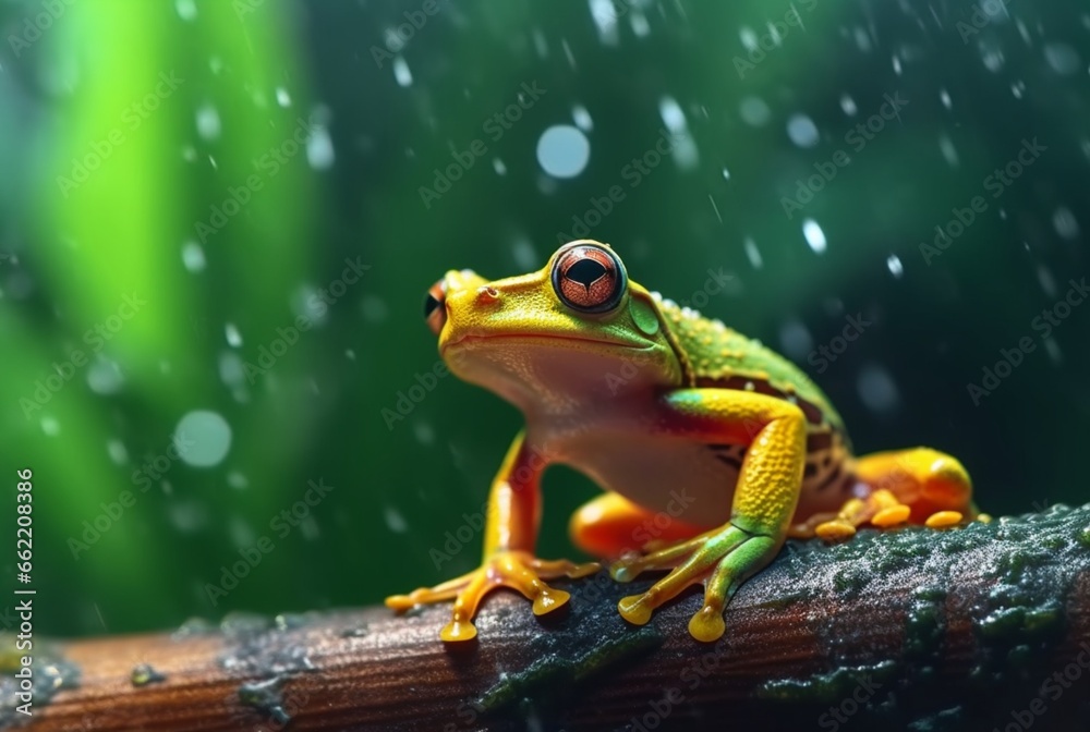 javanese tree frog sitting on a branch with beautiful blurred background and raindrops. generative ai javanese tree frog sitting on a branch with beautiful blurred background and raindrops. generative ai