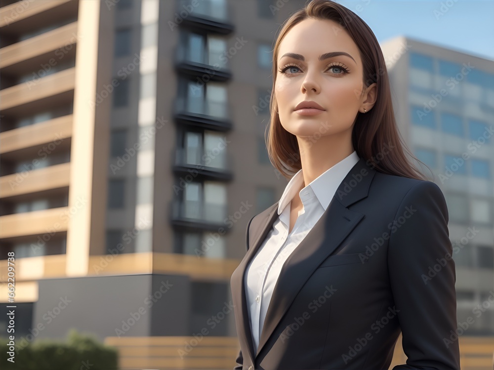 Young Businesswoman in front of Skyscraper Background Young Businesswoman in front of Skyscraper Background