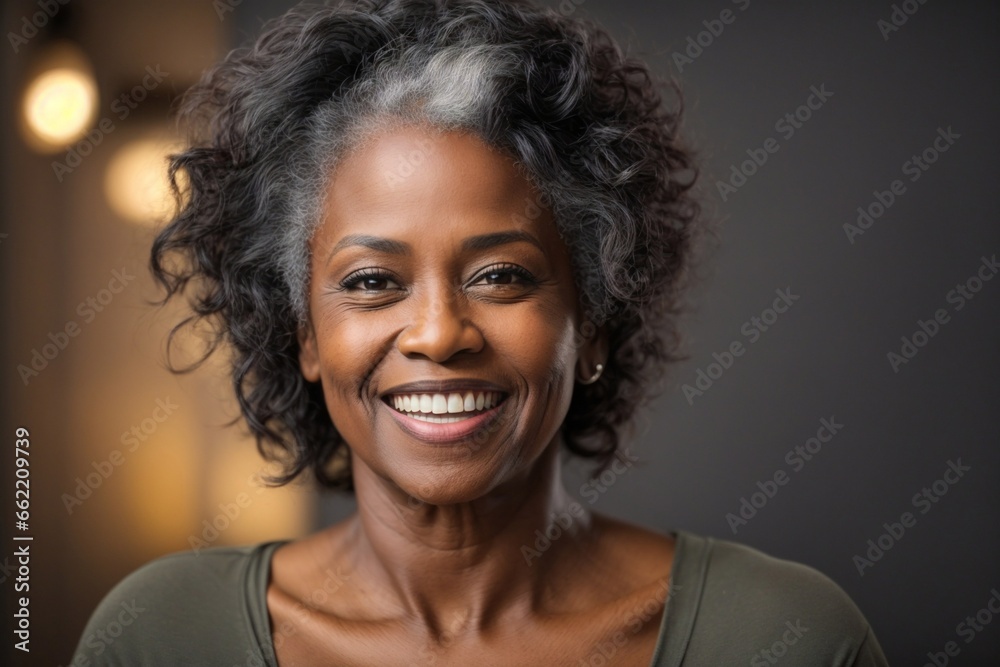 Radiant Joy: Portrait of a Middle-Aged Dark-Skinned Woman with a Beautiful Smile Radiant Joy: Portrait of a Middle-Aged Dark-Skinned Woman with a Beautiful Smile