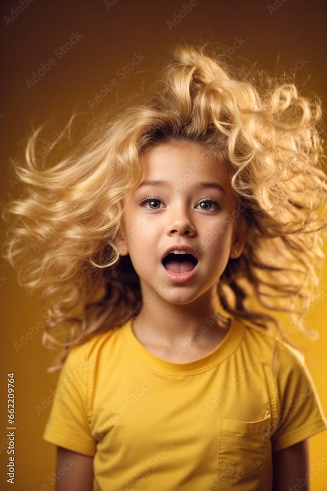 Curly Delight: Portrait of a Astonished Little Girl with her Mouth Wide Open Curly Delight: Portrait of a Astonished Little Girl with her Mouth Wide Open