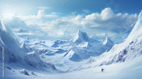 ski resort in the mountains, snow winter mountain landscape, skii snow concept © Viktorikus