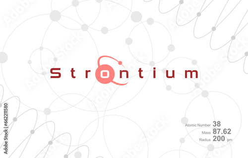 Modern logo design for the word "Strontium" which belongs to atoms in the atomic periodic system.