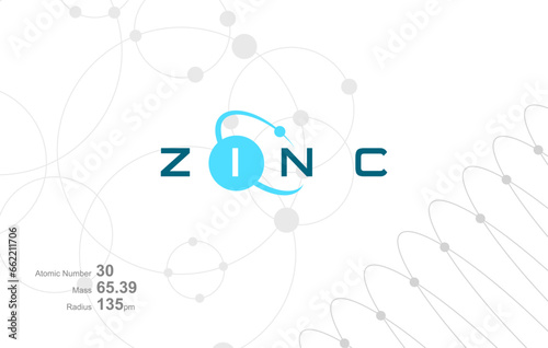 Modern logo design for the word "Zinc" which belongs to atoms in the atomic periodic system.