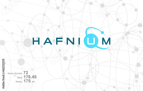 Modern logo design for the word "Hafnium" which belongs to atoms in the atomic periodic system.
