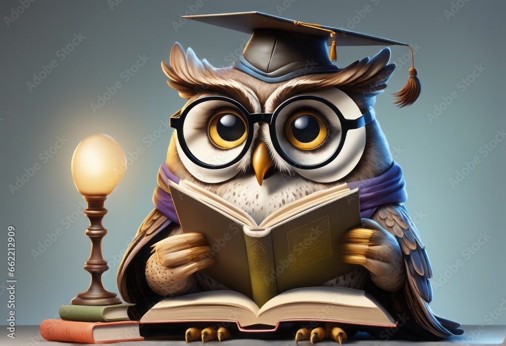 owl with book. 3d rendering owl with book. 3d rendering owl reading the book