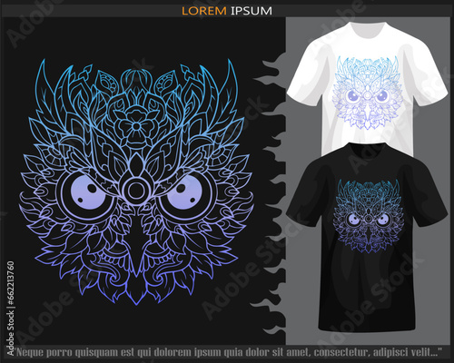 Gradient Colorful Owl head mandala arts isolated on black and white t shirt.