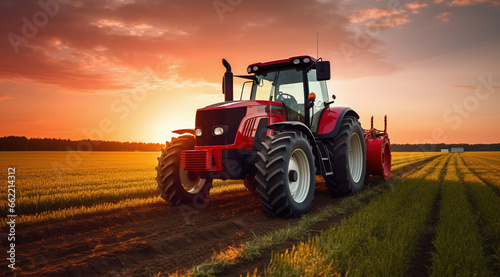 Efficient Crop Harvest  Tractor Combine Harvester in Cereal Agriculture Field