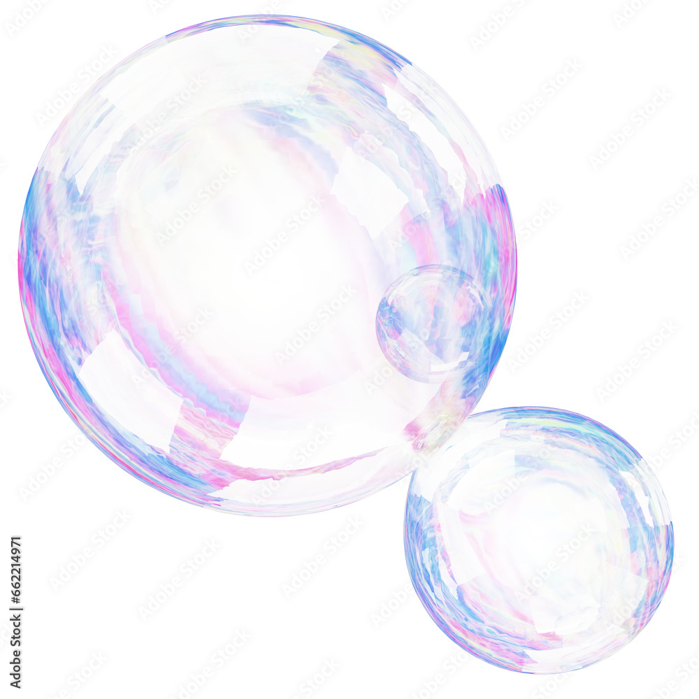 Obraz premium Graphic bubbles illustration, 3d soap bubble clipart, realistic soap bubbles object 