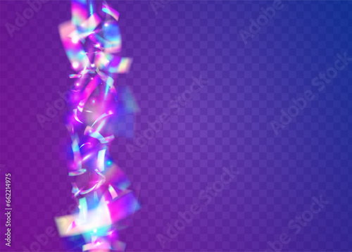 Fototapeta Naklejka Na Ścianę i Meble -  Cristal Tinsel. Fiesta Art. Surreal Foil. Laser Carnaval Wallpaper. Holographic Texture. Pink Party Effect. Disco Burst. Rainbow Glare. Purple Cristal Tinsel