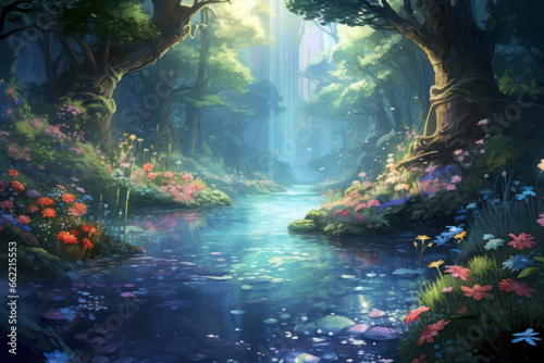Beautiful fantasy river landscape