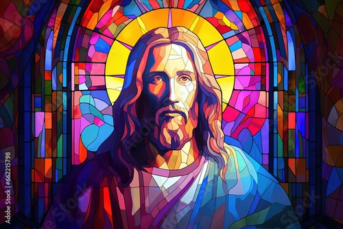 Jesus Christ Colorful in stained glass window background