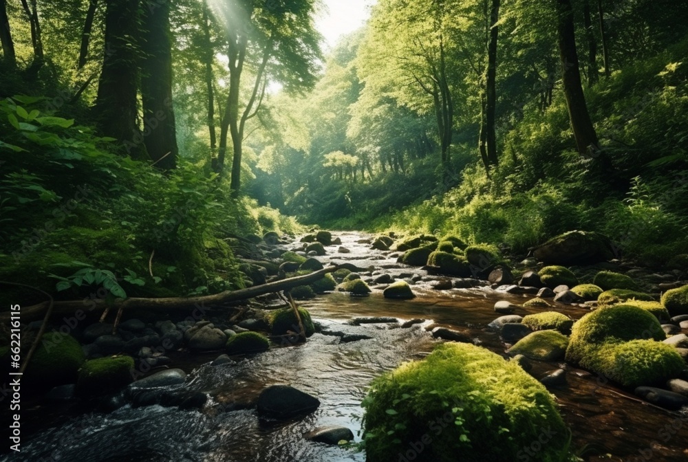 Obraz premium stream in the forest. generative ai