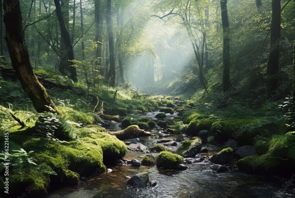 Fototapeta premium stream in the forest. generative ai