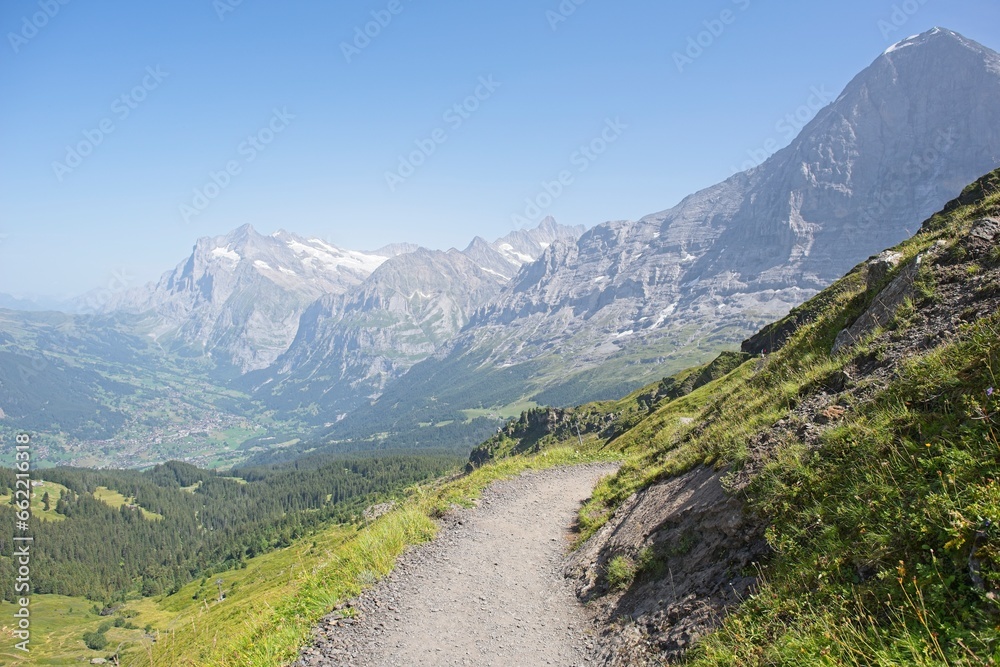 The Bernese Oberland in Switzerland, landscape from the hiking trail The Bernese Oberland in Switzerland, landscape from the hiking trail
