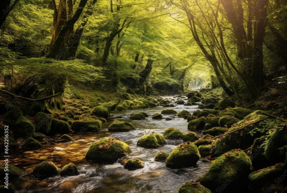 stream in the forest. generative ai stream in the forest. generative ai