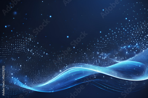 Blue wave particles and light abstract background with glittering star dots. © irina1791
