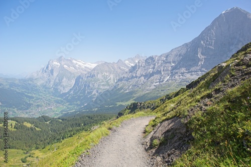 The Bernese Oberland in Switzerland, landscape from the hiking trail "Männlichen to Kleine Scheidegg". 