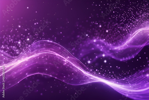 Purple wave particles and light abstract background with glittering star dots.