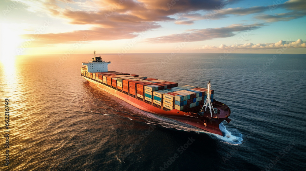 Cargo ship on the ocean with copyspace. Generative AI