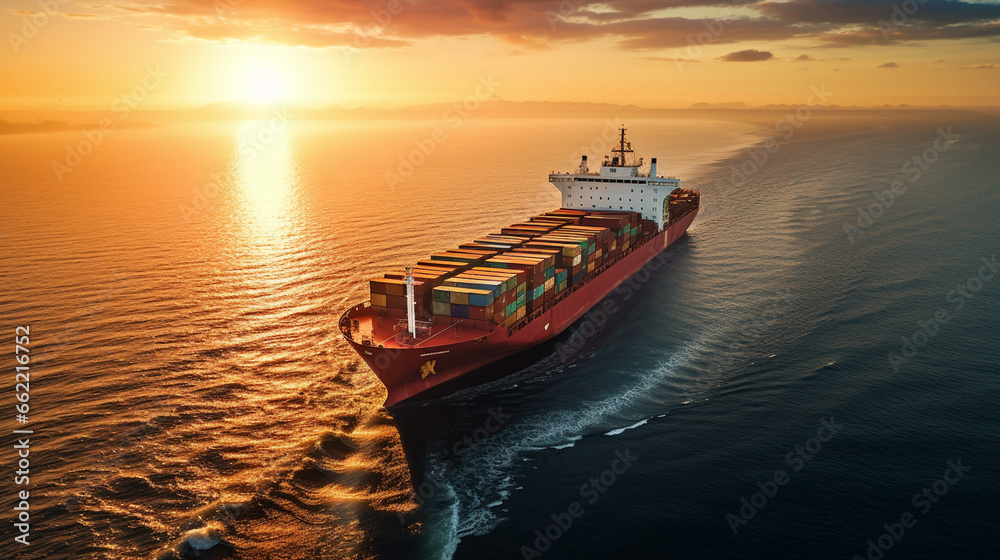Cargo ship on the ocean with copyspace. Generative AI Cargo ship on the ocean with copyspace. Generative AI