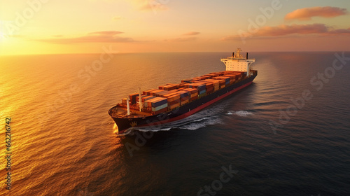 Cargo ship on the ocean with copyspace. Generative AI