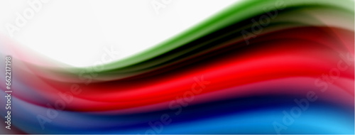 Rainbow color silk blurred wavy line background on white, luxuriously vibrant visually captivating backdrop. Stunning blend of colors reminiscent of rainbow, silky and gracefully blurred wavy pattern © antishock