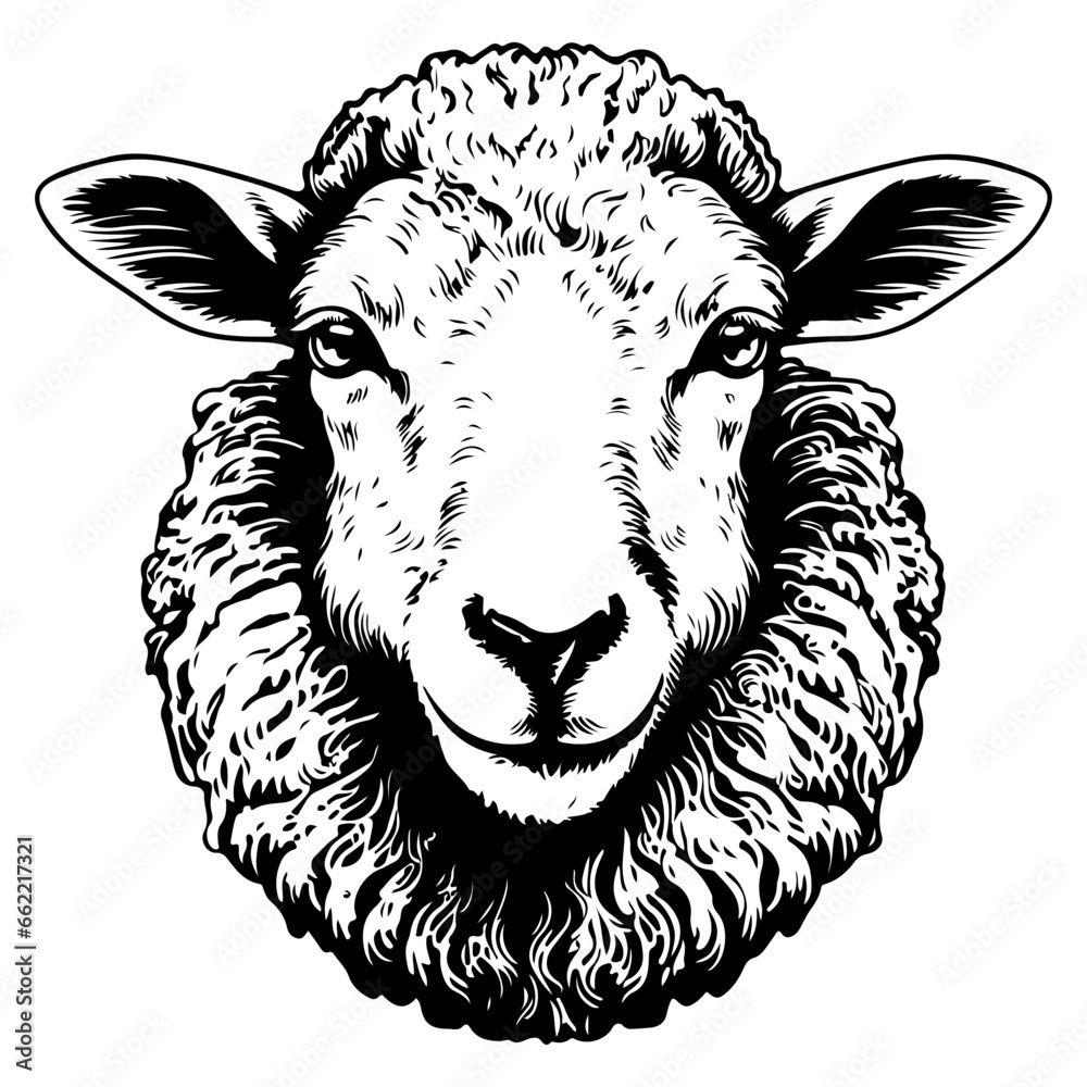 Naklejka premium Sheep head woodcut print style vector