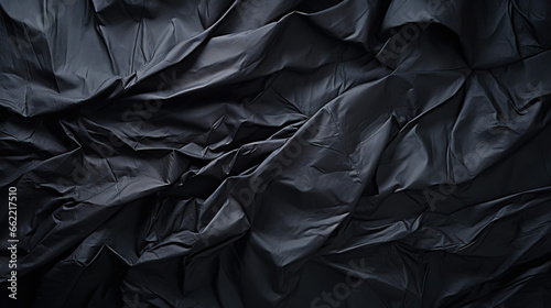 Black crumpled paper texture. Blank dark background with creases. Generative AI © AngrySun