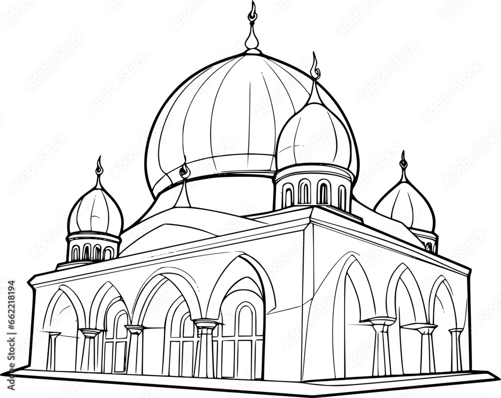 outline illustration of mosque for coloring page