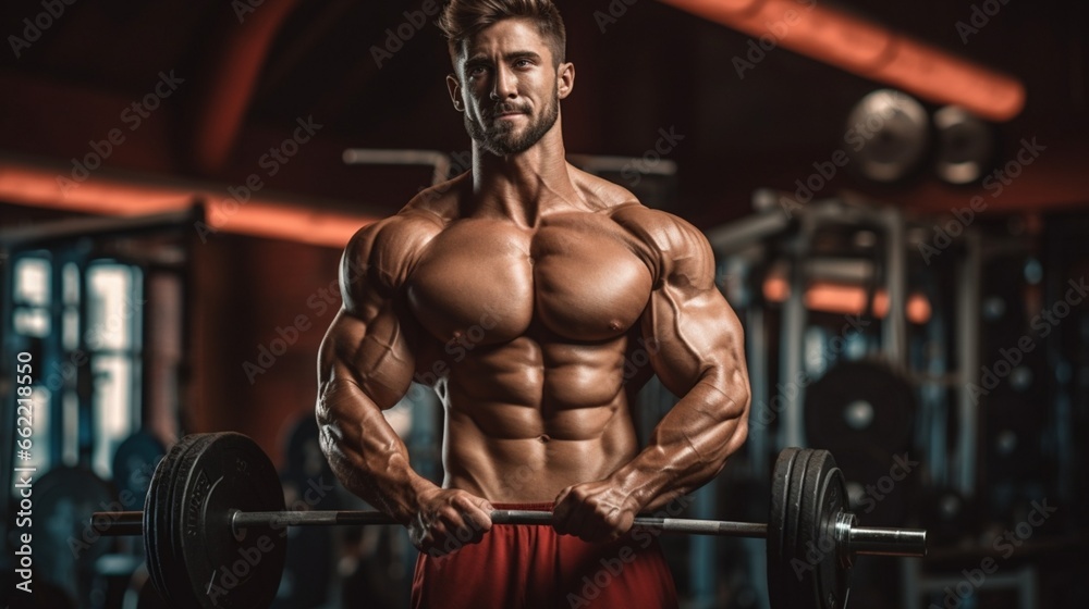 Strength Unleashed: Muscular Sportsman Building Biceps with Dumbbell - A High-Quality Fitness Image