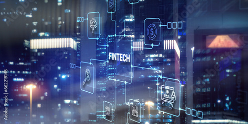 Fintech. Business investment banking payment technology concept. Online banking and crowdfunding