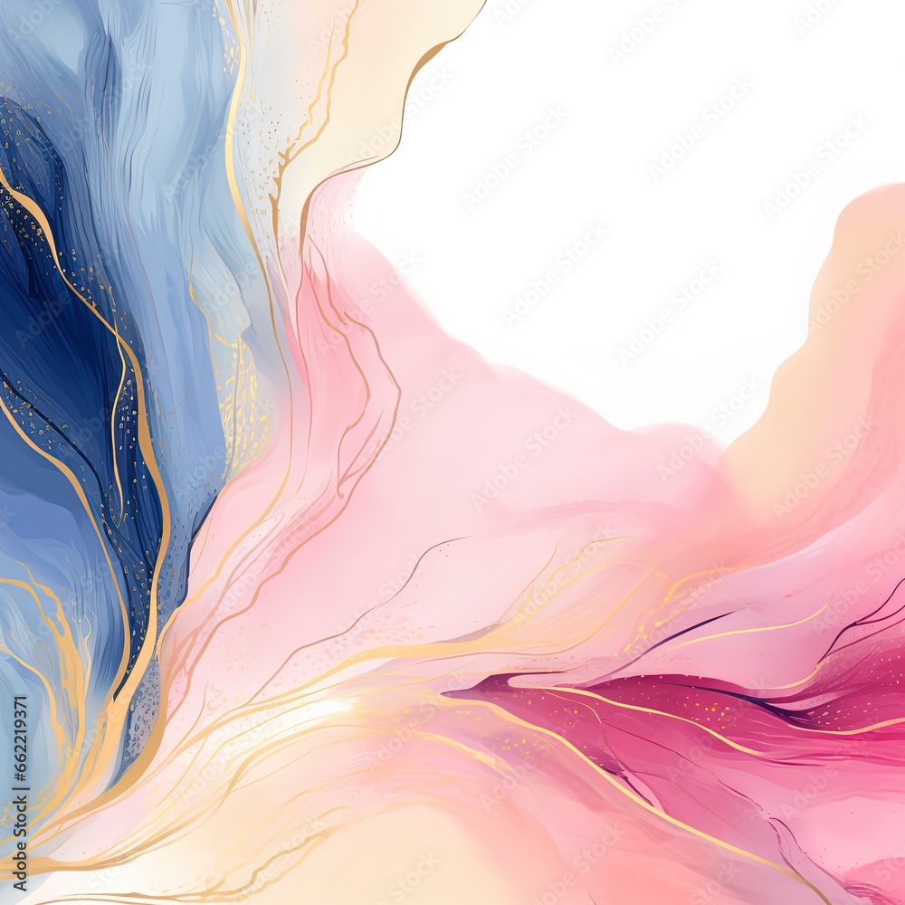 abstract watercolour fluid background with waves and pastel colors with gold accents.