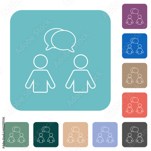 Two talking persons with oval bubbles outline rounded square flat icons