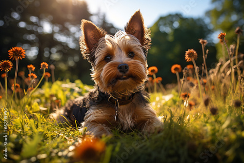 Cute AI dog in flower garden © Dilshan