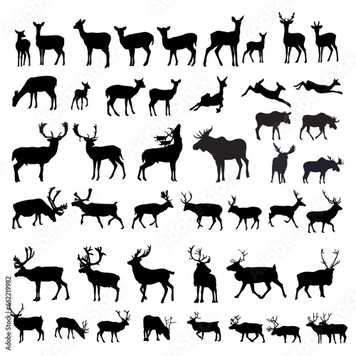Big collection with deer silhouettes. Vector illustration. © Евгений Горячев
