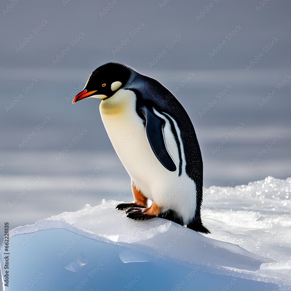 Naklejka premium A cute and curious penguin waddling on an icy shoreline5, Generative AI