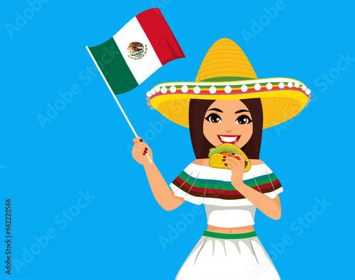 Beautiful Mexican woman eat...
