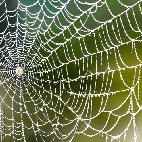 A close-up of a dew-covered spider web glistening in the morning sun5, Generative AI