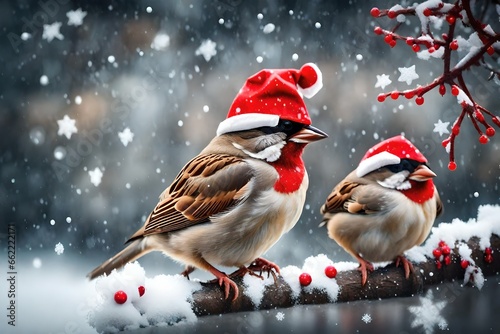 christmas birds in the snow