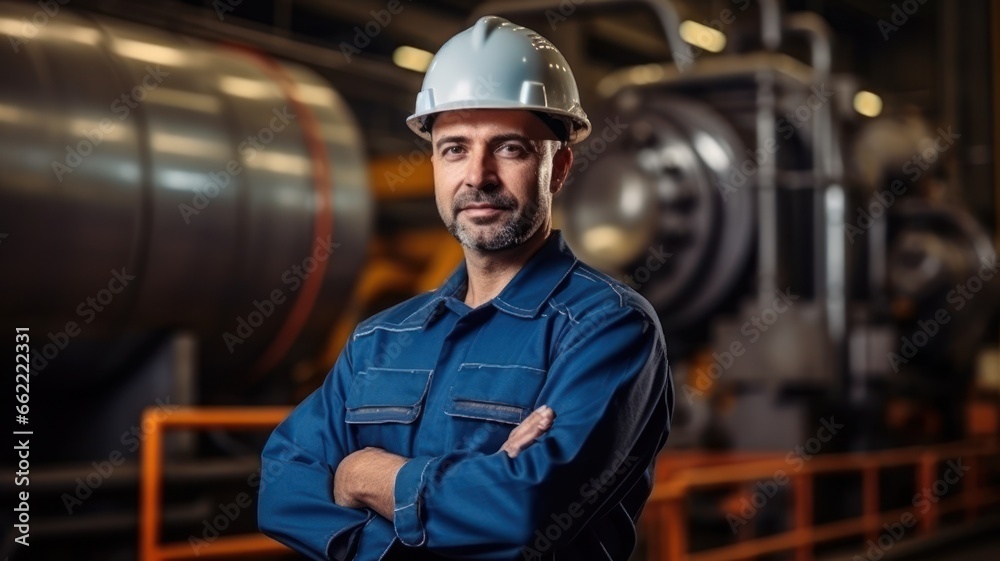 Portrait of an industrial maintenance engineer, man wearing a helmet Portrait of an industrial maintenance engineer, man wearing a helmet