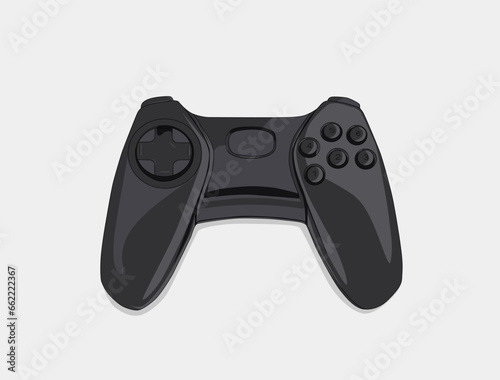 Black videogame controller on a white gradient background. Vector illustration design