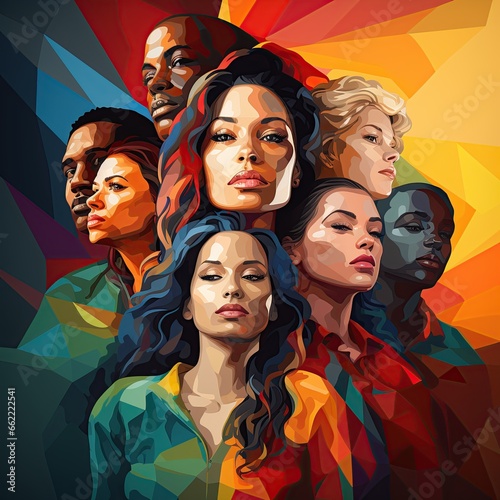 a colorful painting of people with multicultural background representing diverse culture