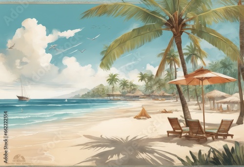 tropical beach in the mountains tropical beach in the mountains tropical beach with palm tree and blue sky