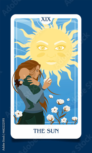 The map of the senior arcana is the Sun. The map of the senior arcana is the Moon. Occult esoteric spiritual Tarot. Numerology and fortune telling. Modern vector illustrations