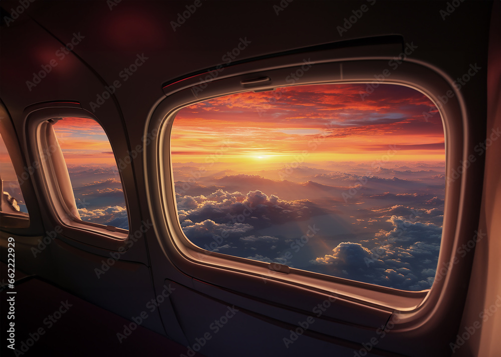 sunset view from airplane window sunset view from airplane window