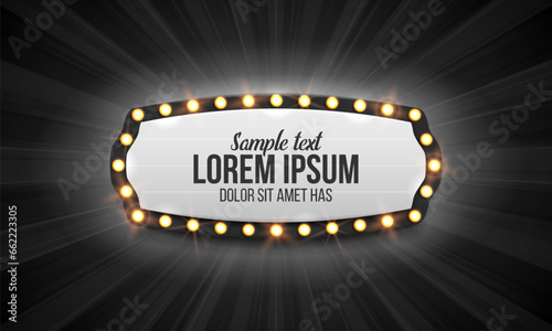 Shining retro billboard. Vintage bright sign board for your design. Vector illustration.