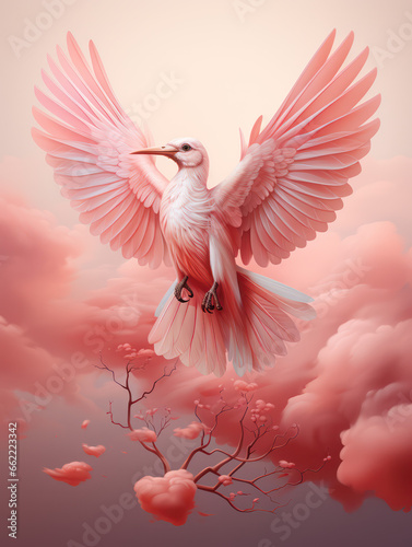 Bird flying in pink illustration generatieve ai © Femke